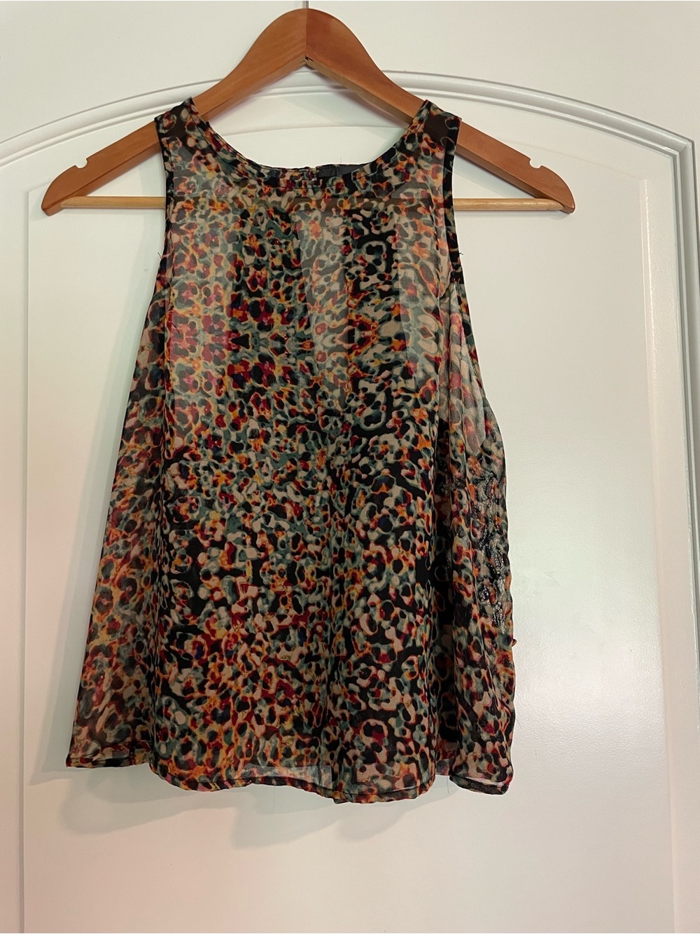 ASTR Multicolor Sheer Chiffon Leopard Animal Print Lace Tank Top Sleeveless M